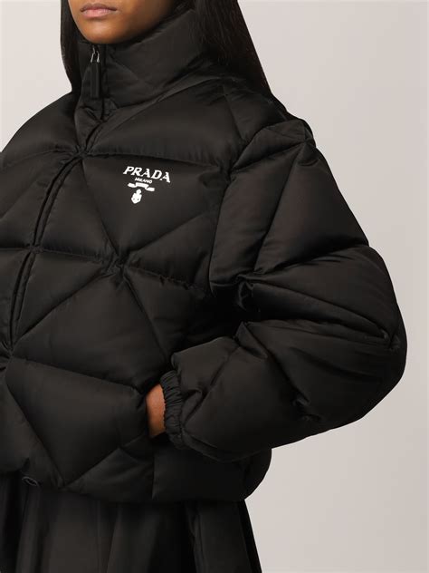 prada coat black|prada women's down coat.